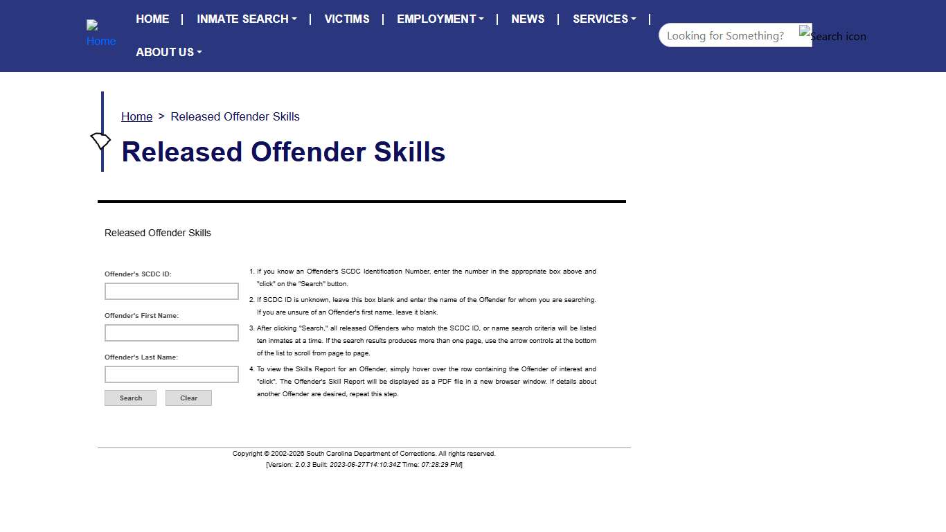 Released Offender Skills South Carolina Department of Corrections