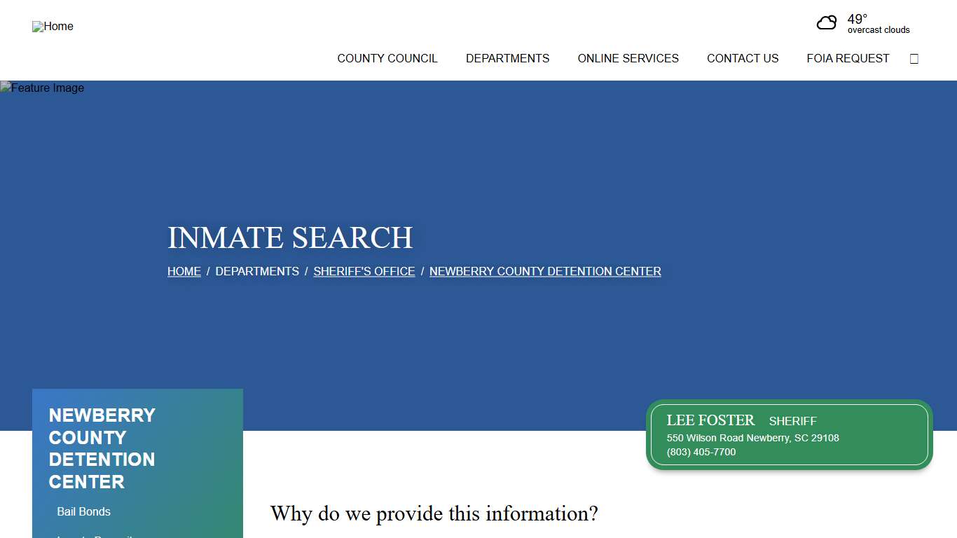 Inmate Search Newberry County, SC